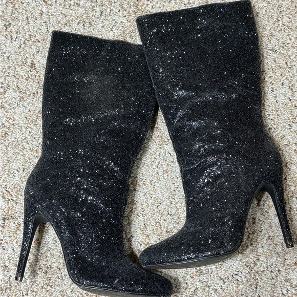 Stiletto Shoedazzle Black Booties Shoe Dazzle Shoes Black Glitter
